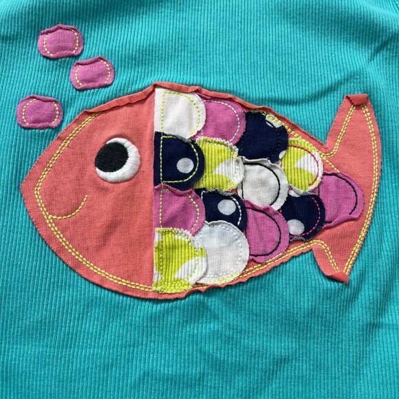 Hanna Andersson Fish Applique Tank Top Girls Size 130cm Turquoise Pima Cotton - Picture 4 of 10